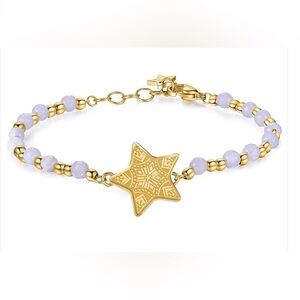 Gold star blue agitate beads Swarovski crystals  Made of 316L Stainless-Steel